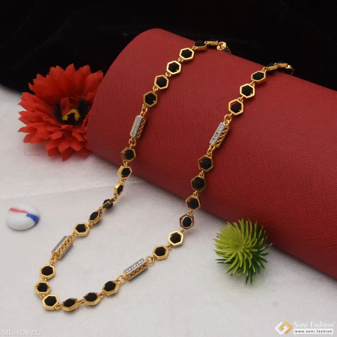 1 Gram Gold Plated Chic Design Superior Quality Rudraksha Mala - Style A252