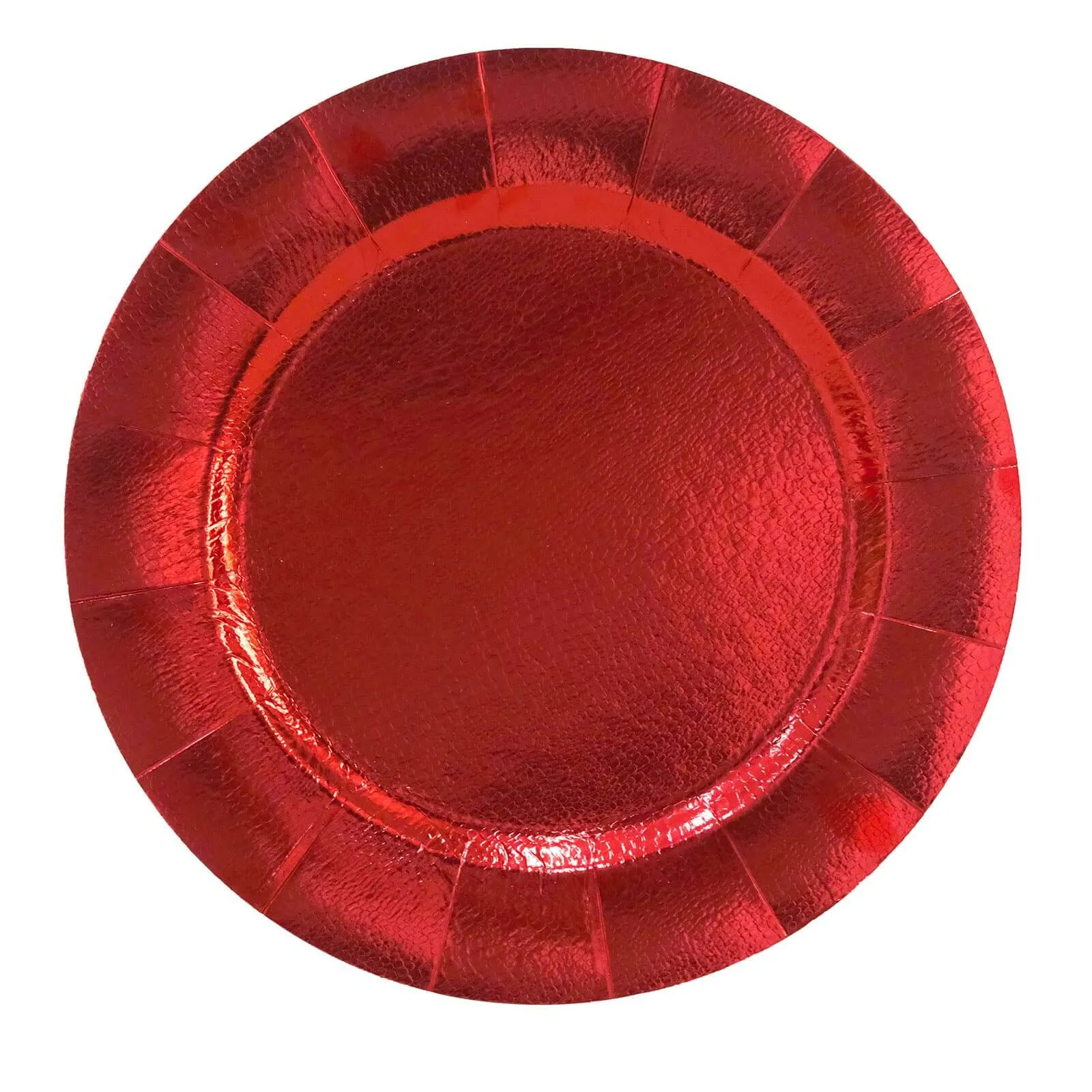 10 Pack Red Disposable 13" Charger Plates, Cardboard Serving Tray, Round with Leathery Texture - 1100 GSM