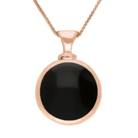 18ct Rose Gold Whitby Jet Blue John Double Sided Round Dinky Fob Necklace