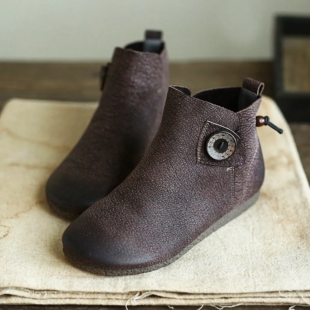 Autumn Handmade Retro Flat Leather Short Boots | Gift Shoes