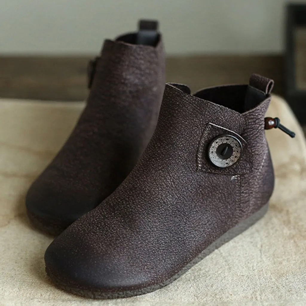 Autumn Handmade Retro Flat Leather Short Boots | Gift Shoes