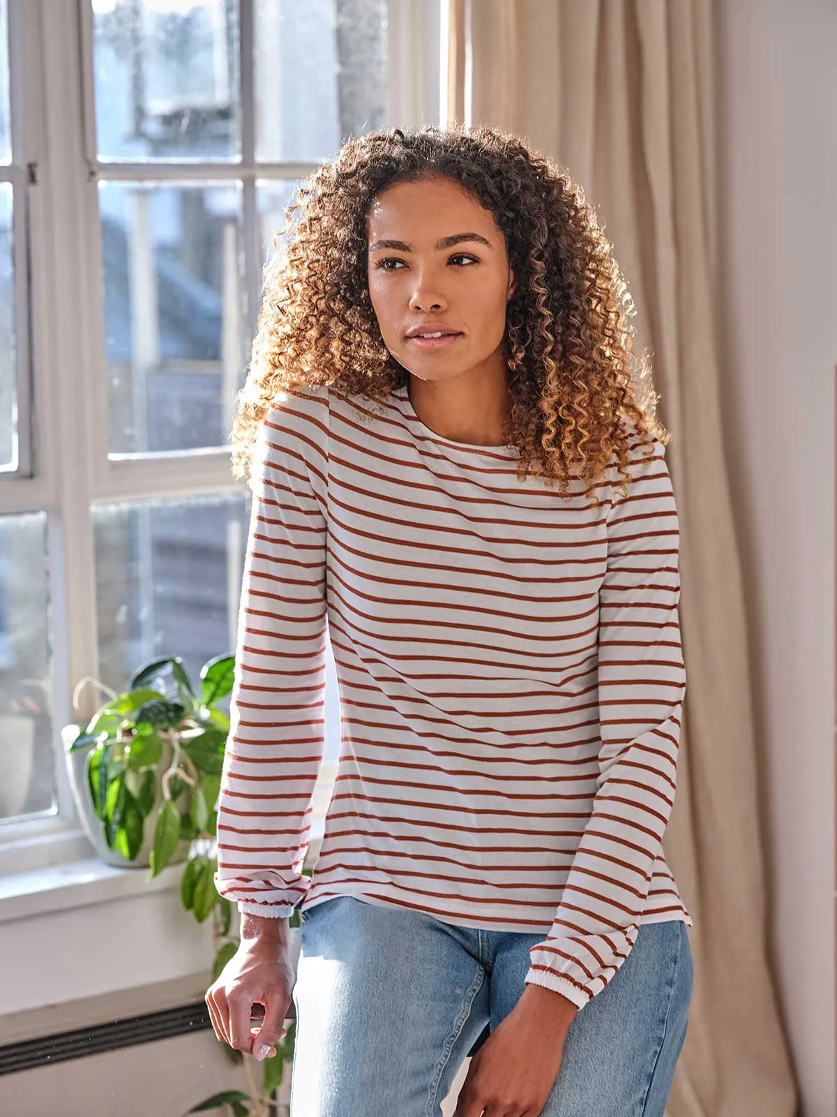 Berkeley Stripped Long Sleeve Top  - Camel