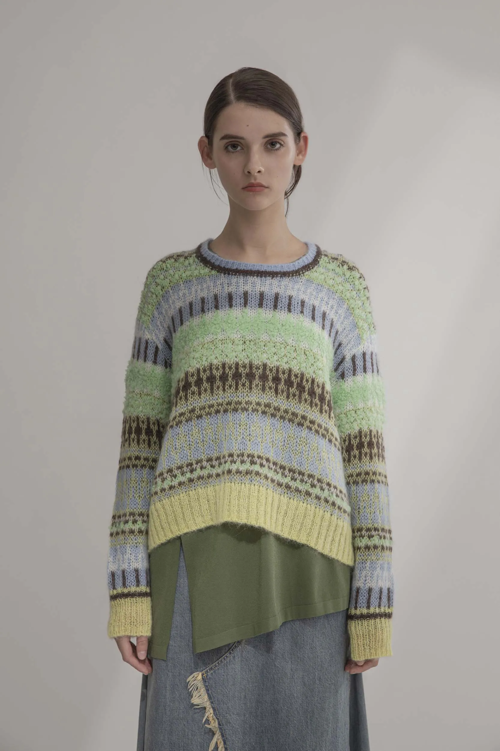 BOUSSOLE Fair Isle Jq Multi Color Long Sleeve Top