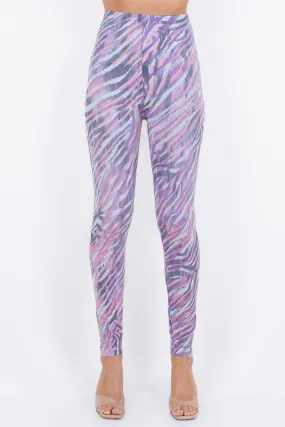 Brushed Zebra in Pink Stripes Printed Leggings