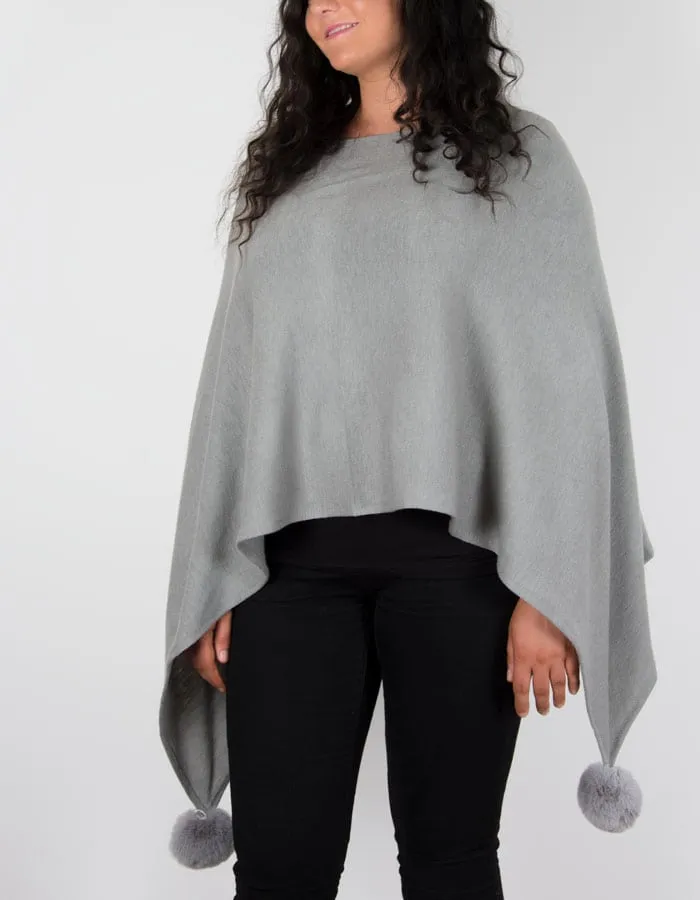 Dark Grey Pom Pom Poncho