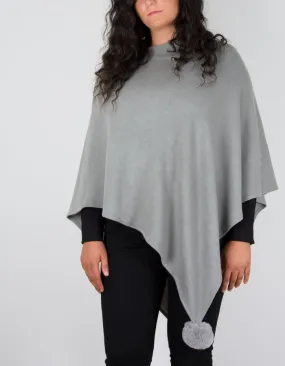 Dark Grey Pom Pom Poncho