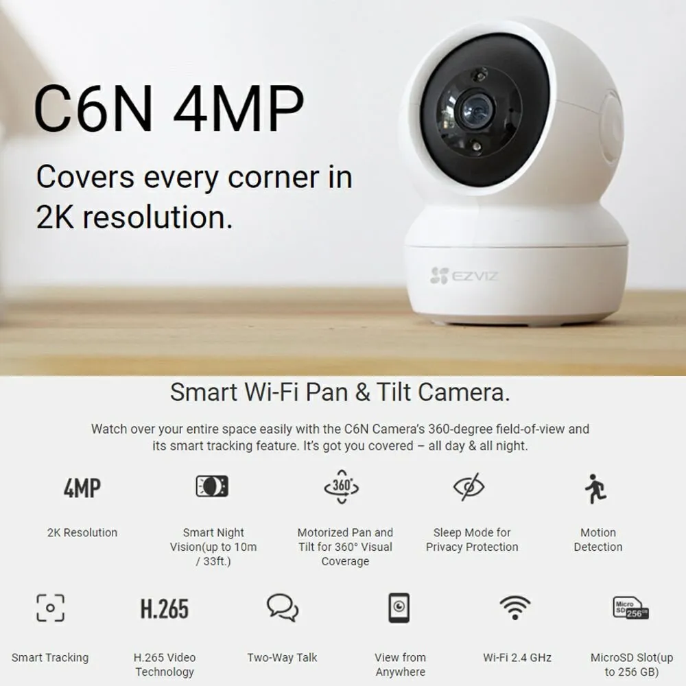 Ezviz C6CN 720P / C6N FHD 1080P 2MP / C6N 2K QHD 4MP / H6 3K 5MP Pan And Tilt Smart Wireless Wi-Fi Indoor Cloud CCTV Network Home Security IP Camera