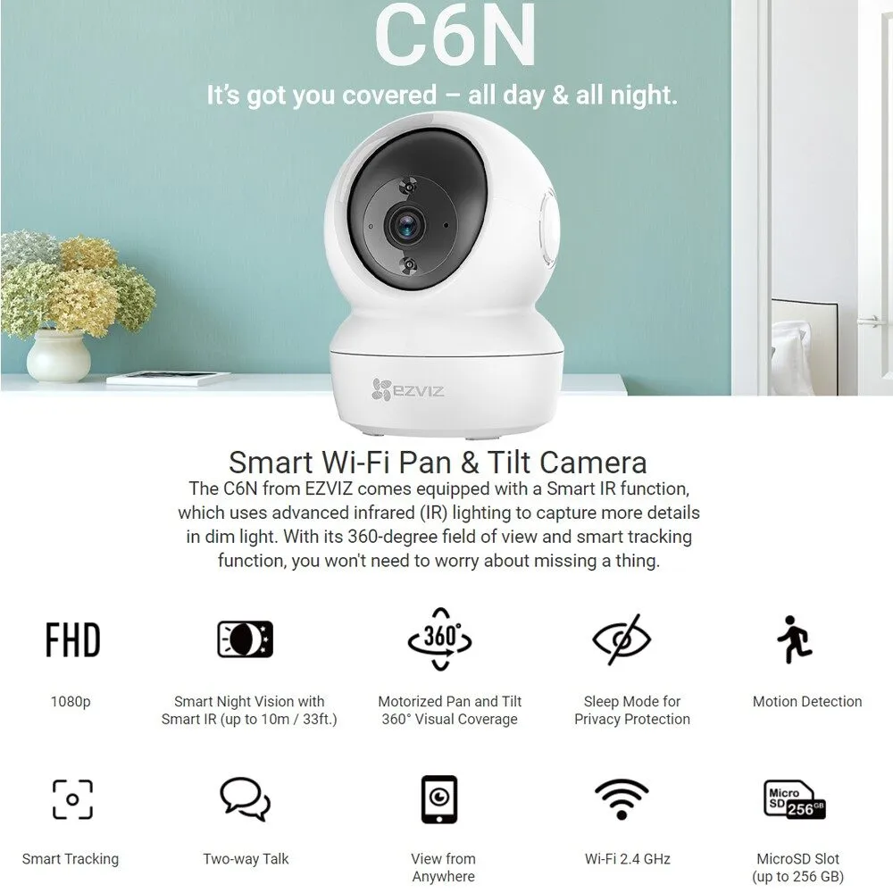 Ezviz C6CN 720P / C6N FHD 1080P 2MP / C6N 2K QHD 4MP / H6 3K 5MP Pan And Tilt Smart Wireless Wi-Fi Indoor Cloud CCTV Network Home Security IP Camera