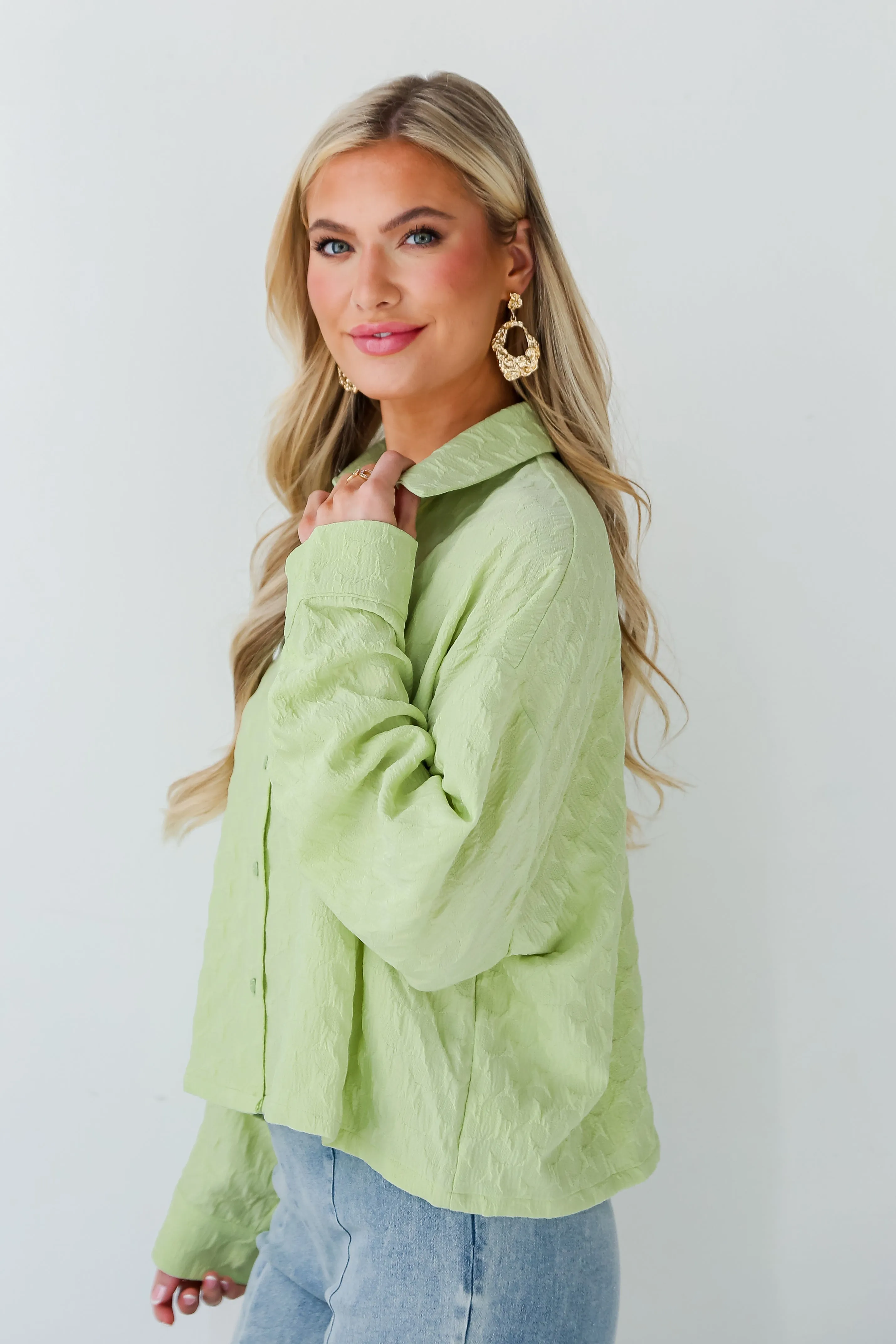 FINAL SALE - Budding Charm Lime Textured Blouse