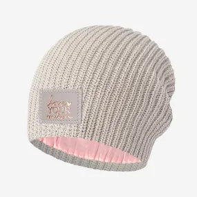 Gray Rose Foil Satin Lined Beanie