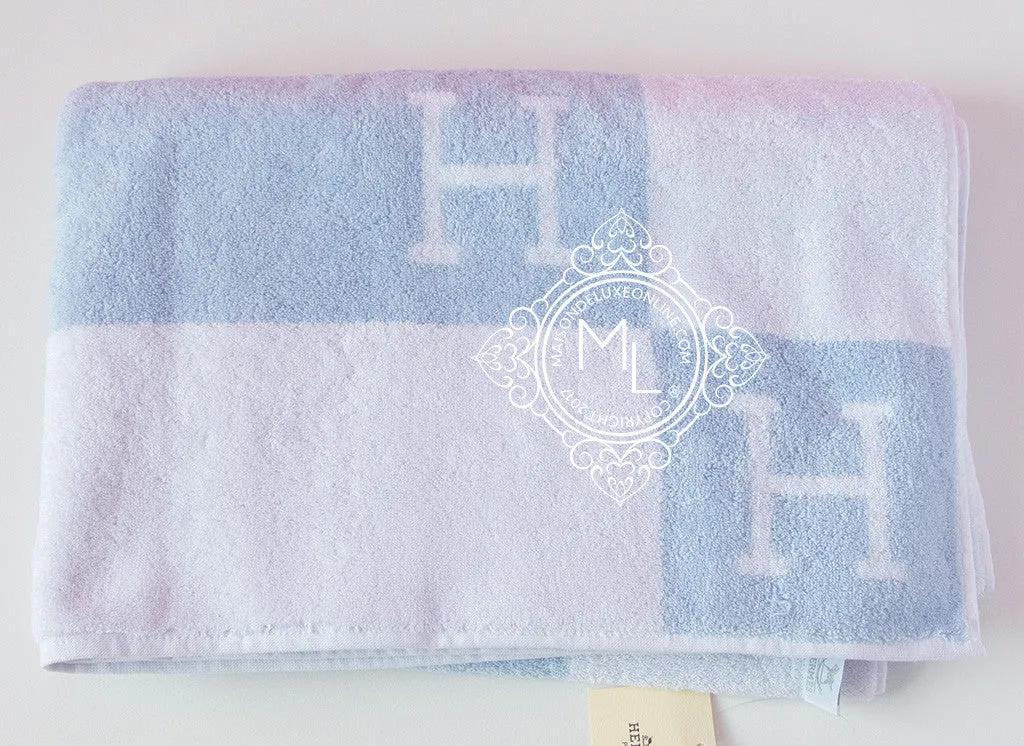 Hermes Classic Blue H Avalon Large Bath Towel