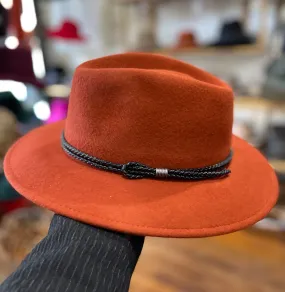 M by Flechet - Cashmere/Wool - Teardrop Fedora with Rope Trim - Brique