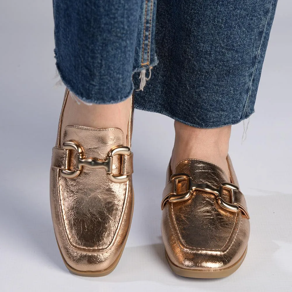 Madison Polly Loafer With Gold Metal Trim Detail - Rose Gold