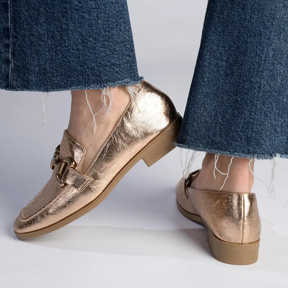 Madison Polly Loafer With Gold Metal Trim Detail - Rose Gold