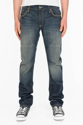 MENS CLASSIC 5 POCKET STRAIGHT LEG JEANS IN SMOKY DARK WITH STUDS