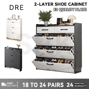 Nordic Double Flip Shoe Cabinet Wooden Shoe Organizer With Drawer Storage Cabinet Golden Edge Large Capacity Kabinet Kasut Kayu Mewa