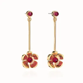 Orchid Garden Drop Earrings - Gold Vermeil - Ruby