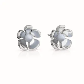 Orchid Garden Large Stud Earrings - Sterling Silver - Blue Agate