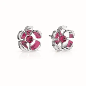 Orchid Garden Large Stud Earrings - Sterling Silver - Ruby