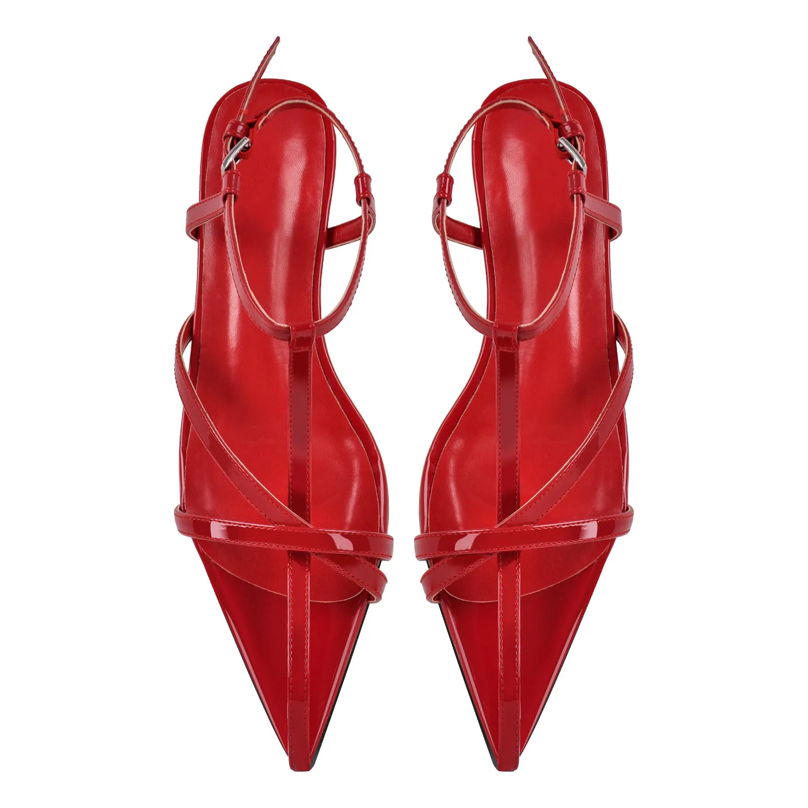 Pointed Toe Red Gladiator Flats