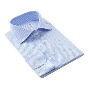 "All Day Long Collection" Bengal-Stripe Cotton Light Blue Shirt with Cutaway Collar