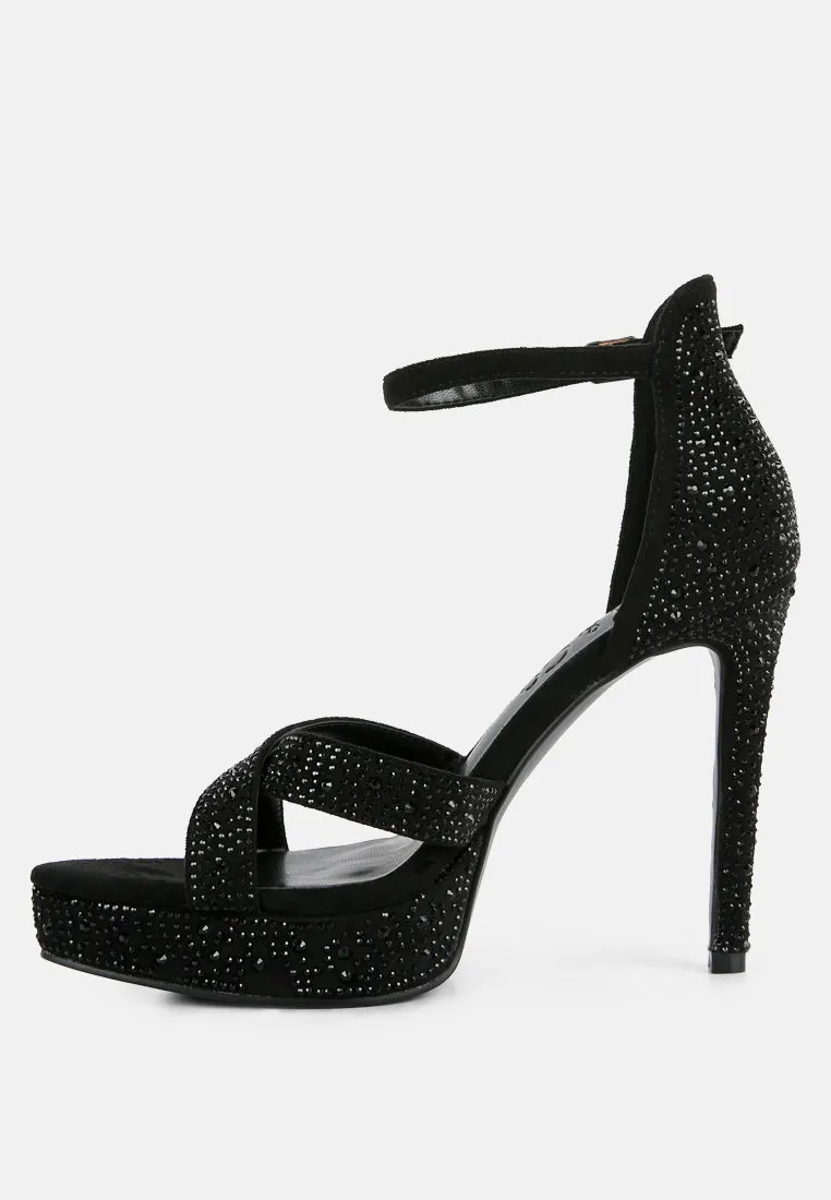 REGALIA Black Rhinestone Embellished Stiletto Sandals