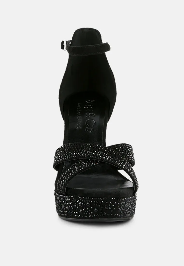 REGALIA Black Rhinestone Embellished Stiletto Sandals