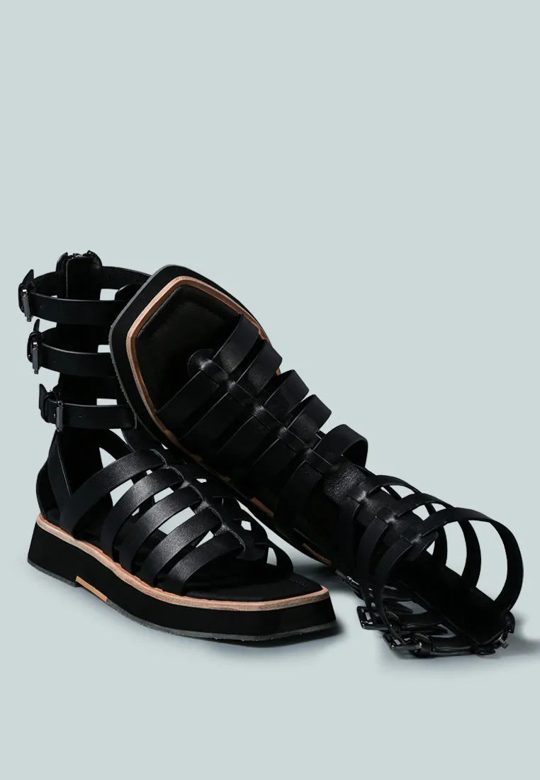 ROBBIE Gladiator Square Toe Sandal in Black