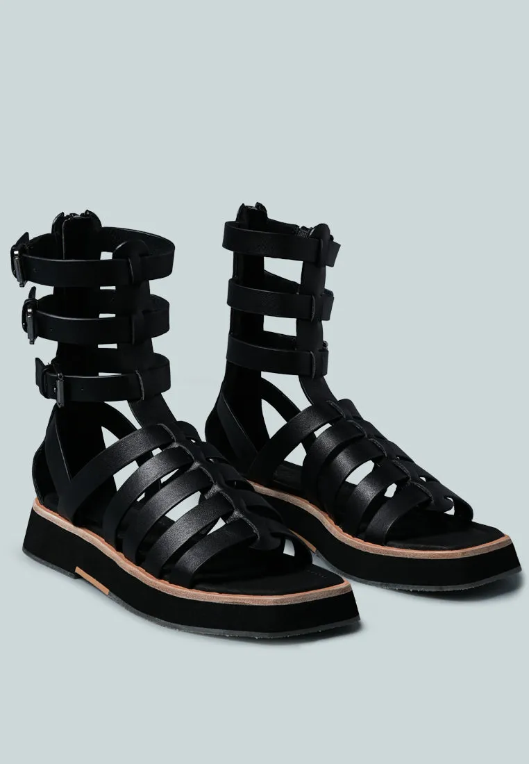 ROBBIE Gladiator Square Toe Sandal in Black