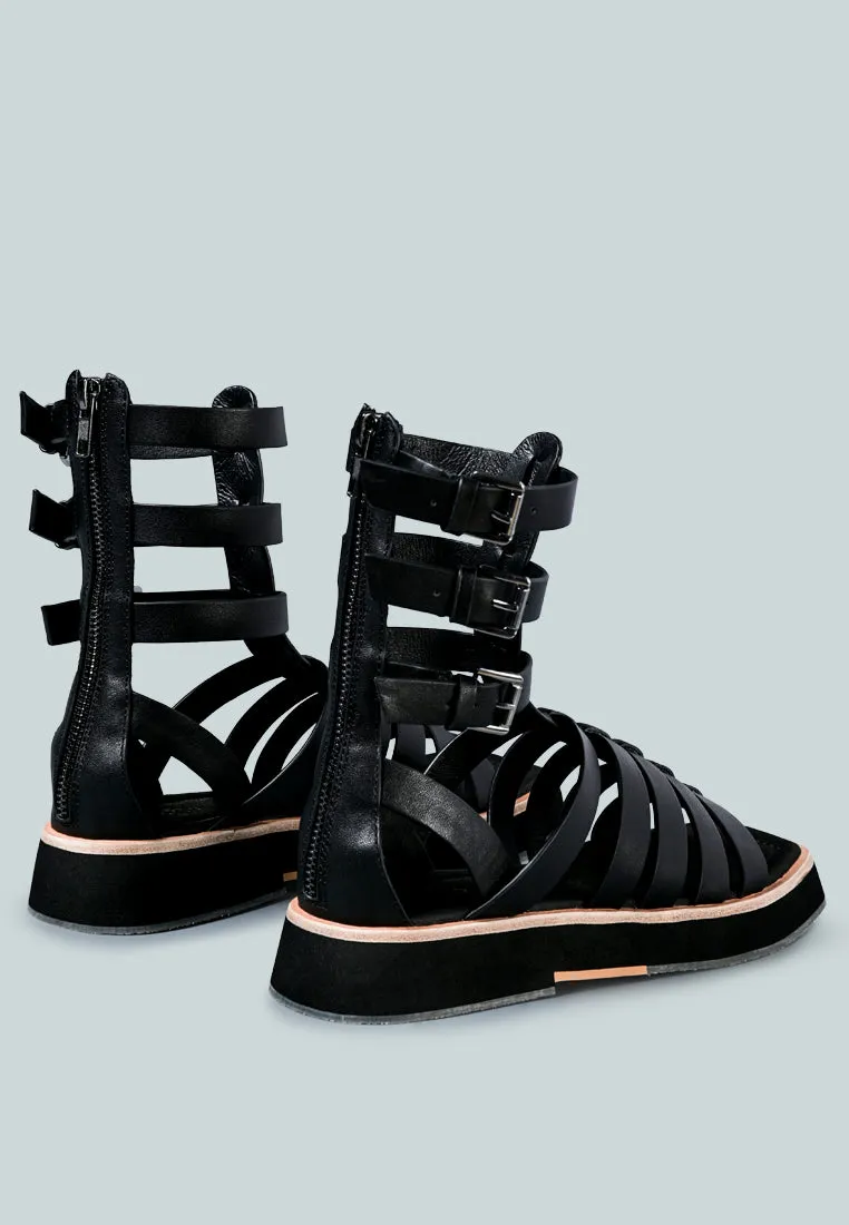 ROBBIE Gladiator Square Toe Sandal in Black