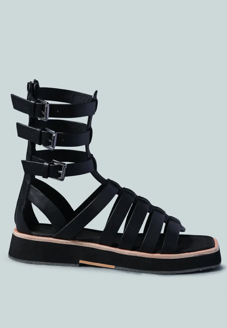 ROBBIE Gladiator Square Toe Sandal in Black