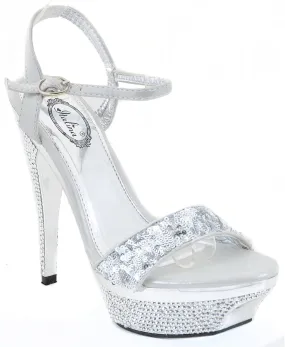 Silver Jeweled Sequins Rhinestone Evening Open Toe Platform Sandal Formal Heels