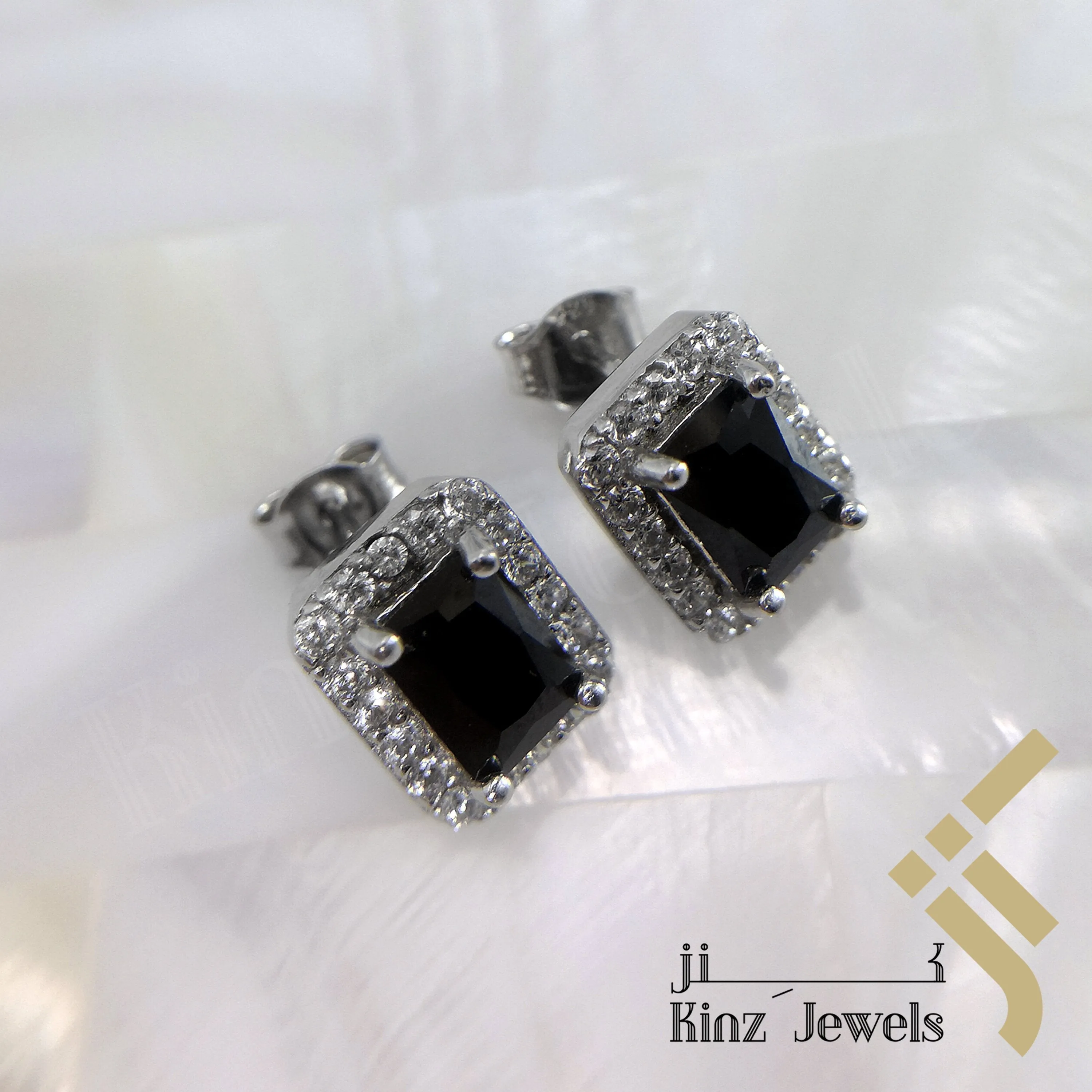 Sterling Silver Rhodium Vermeil Black Zircon Frame Earring