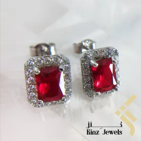 Sterling Silver Rhodium Vermeil Red Zircon Frame Earring