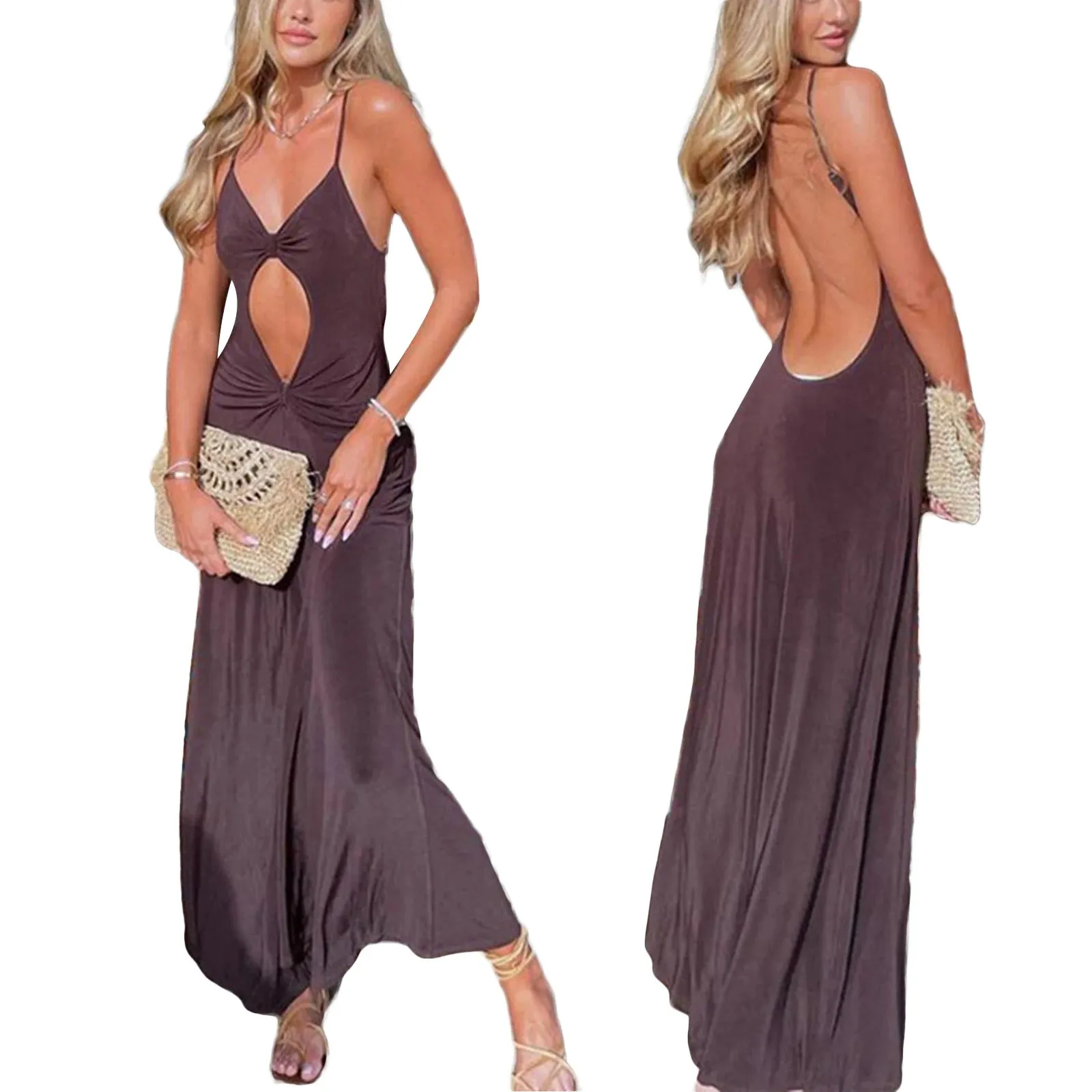 Summer Sexy Sleeveless V Neck Backless Cocktail Dress